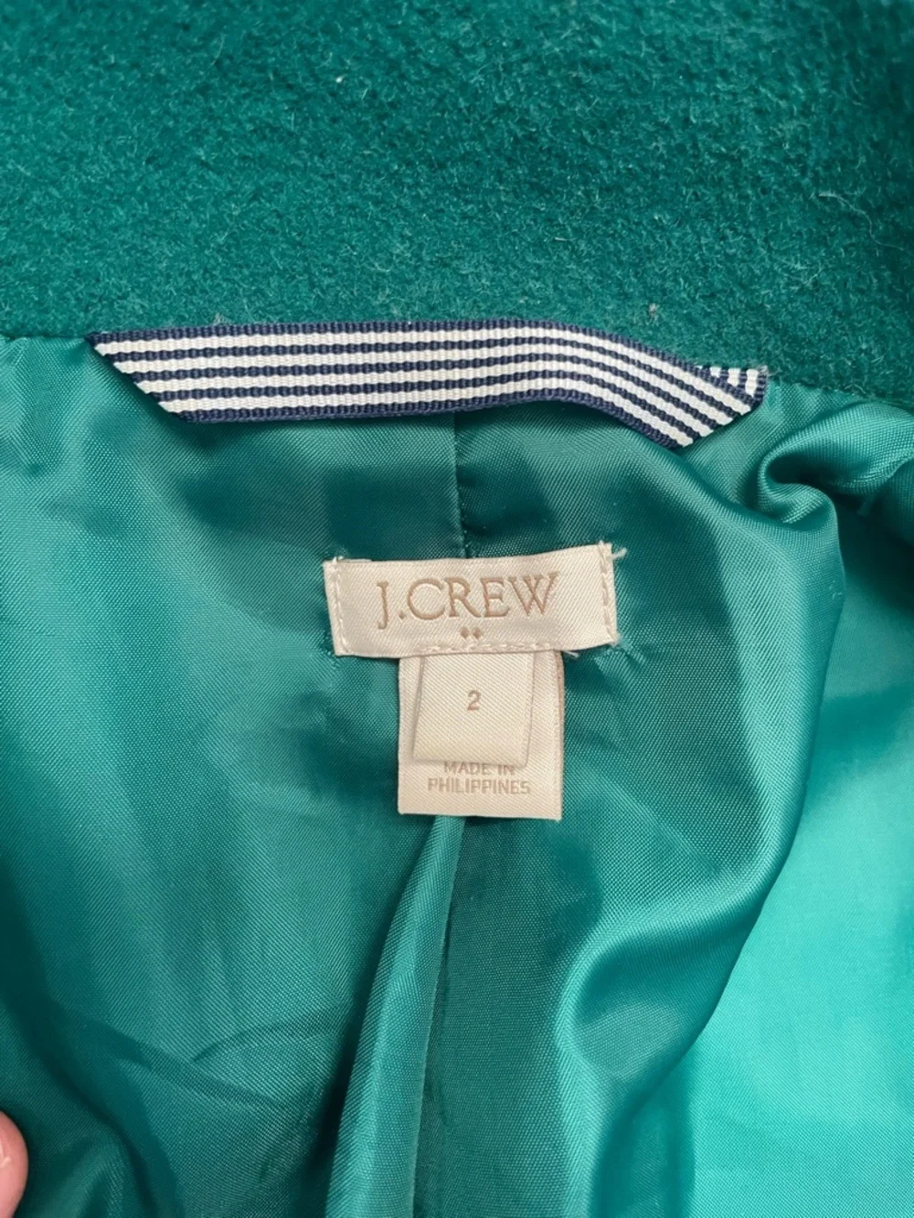 J.Crew City Coat Wool Blend Emerald Green Size 2 Excellent Condition Zip Front - Picture 6 of 8